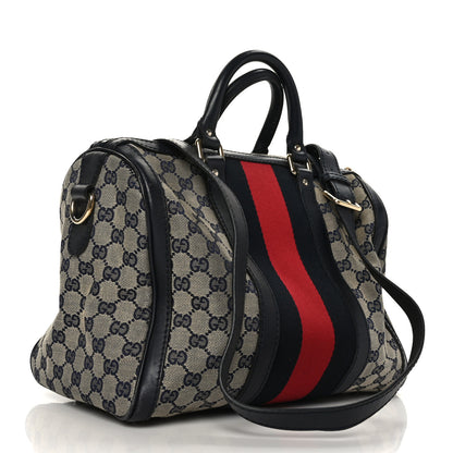 Gucci Monogram Selleria Calfskin Vintage Web Medium Boston Beige Blue 3 of 11