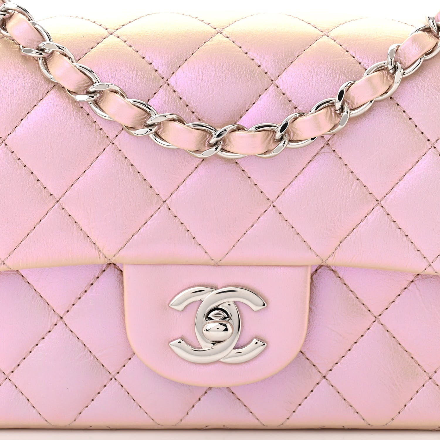 Chanel Iridescent Calfskin Quilted Mini Rectangular Flap Pink 8 of 12