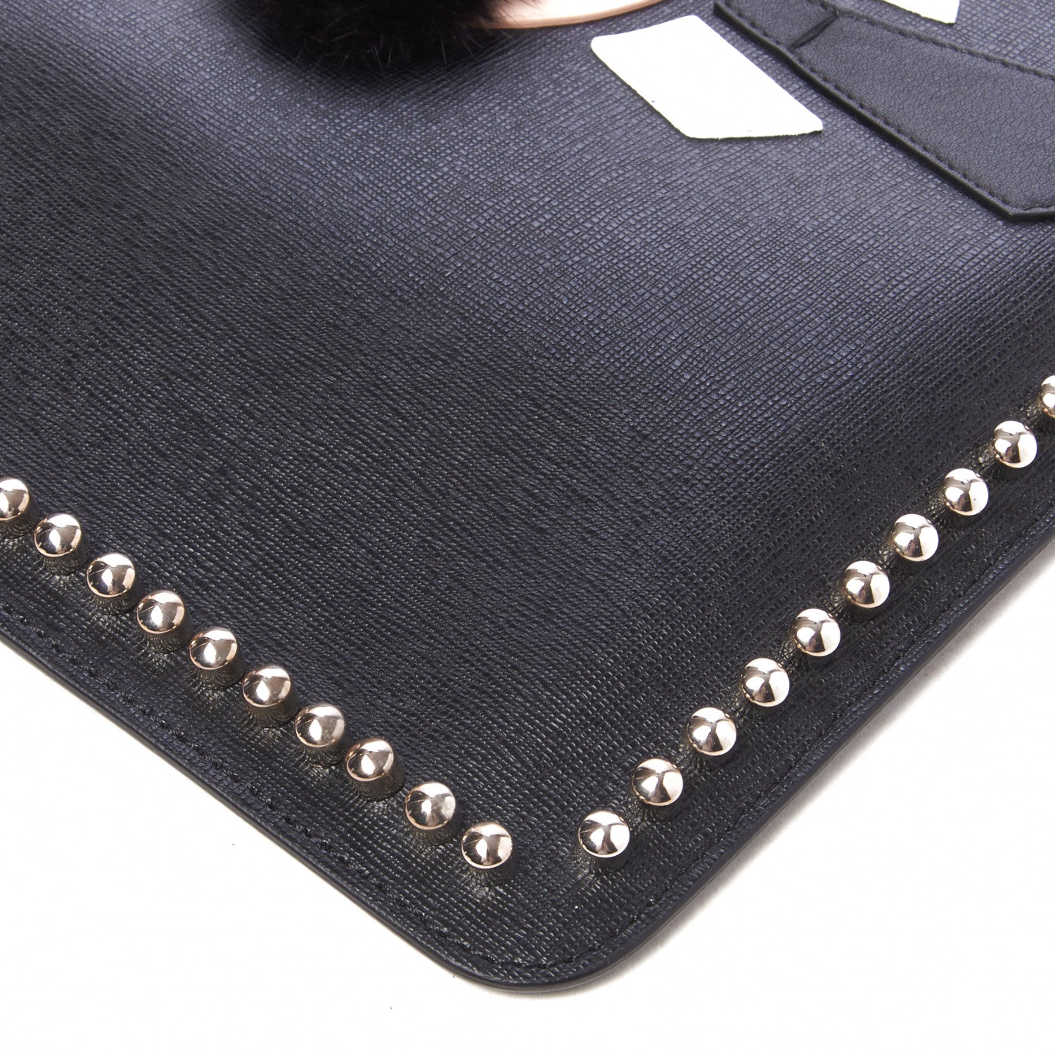 Fendi Vitello Elite Flamingo Mink Karlito Studded Pouch Black White Plaster 5 of 7