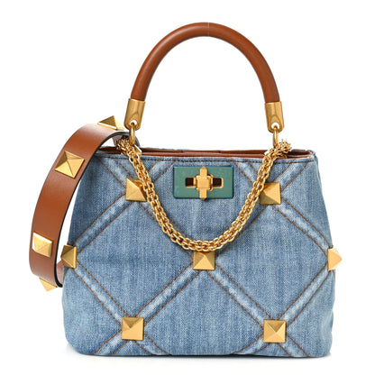 Valentino Garavani Denim Small Roman Stud The Handle Bag Light Denim Selleria 1 of 9