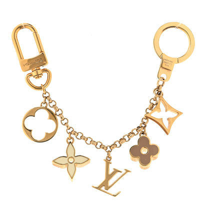 Louis Vuitton Brass Enamel Fleur De Monogram Bag Charm Chain Gold 1 of 4