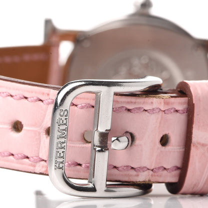 Hermes Stainless Steel Alligator Diamond Mother of Pearl 25mm Heure H Ronde Quartz Watch Pink 5 of 10