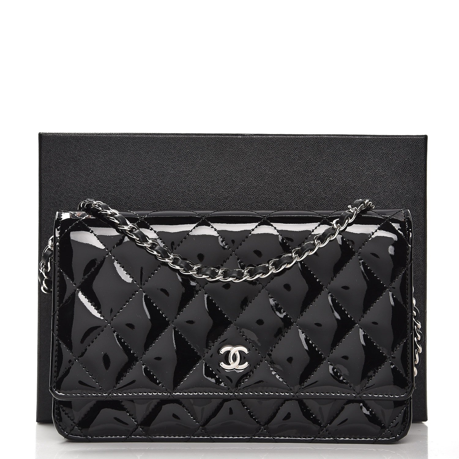 Chanel Patent Quilted Wallet On Chain WOC Black 7 of 9