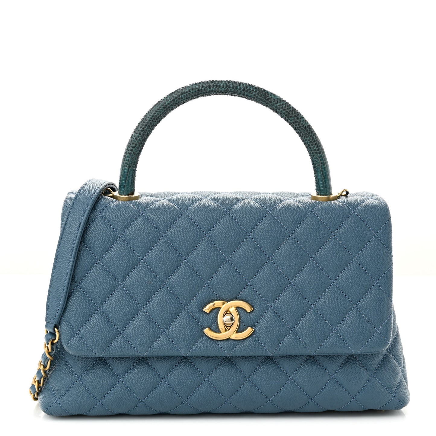 Caviar Quilted Lizard Embossed Small Coco Handle Flap Blue