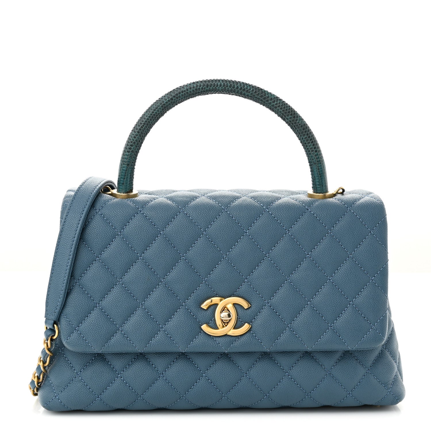 Chanel Caviar Quilted Lizard Embossed Small Coco Handle Flap Blue 1 of 9