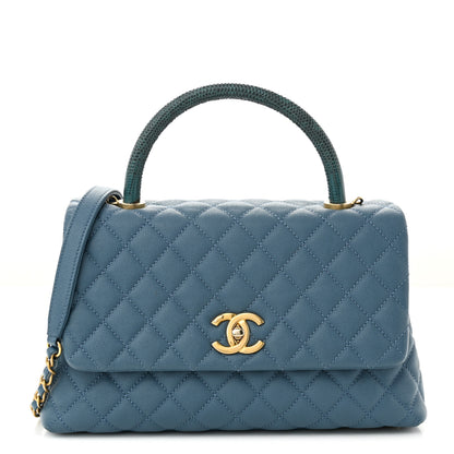 Chanel Caviar Quilted Lizard Embossed Small Coco Handle Flap Blue 1 of 9
