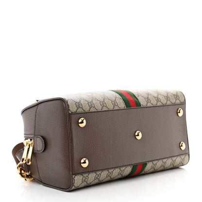 Gucci GG Supreme Monogram Textured Dollar Calfskin Web Medium Ophidia Top Handle Bowler Bag Beige Ebony New Acero 5 of 15