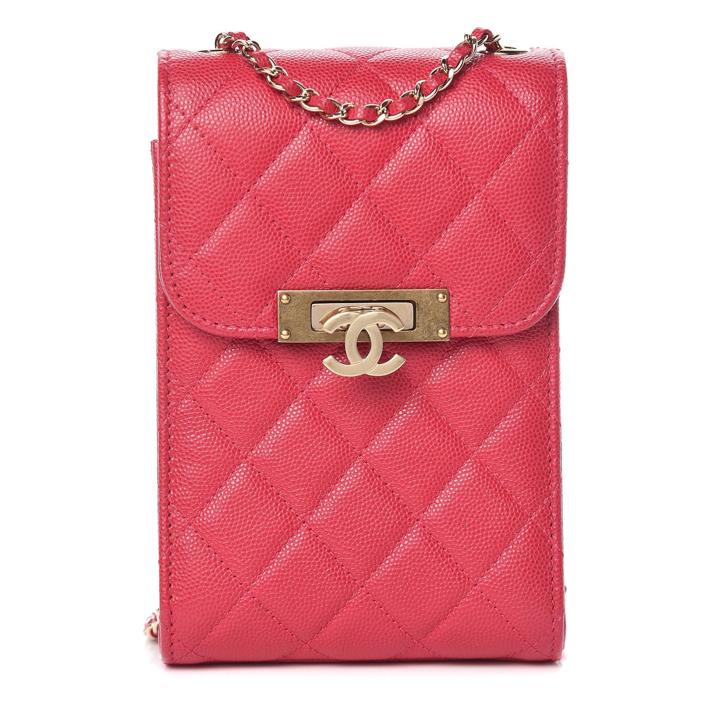 Caviar Quilted Golden Class Phone Holder Fuchsia