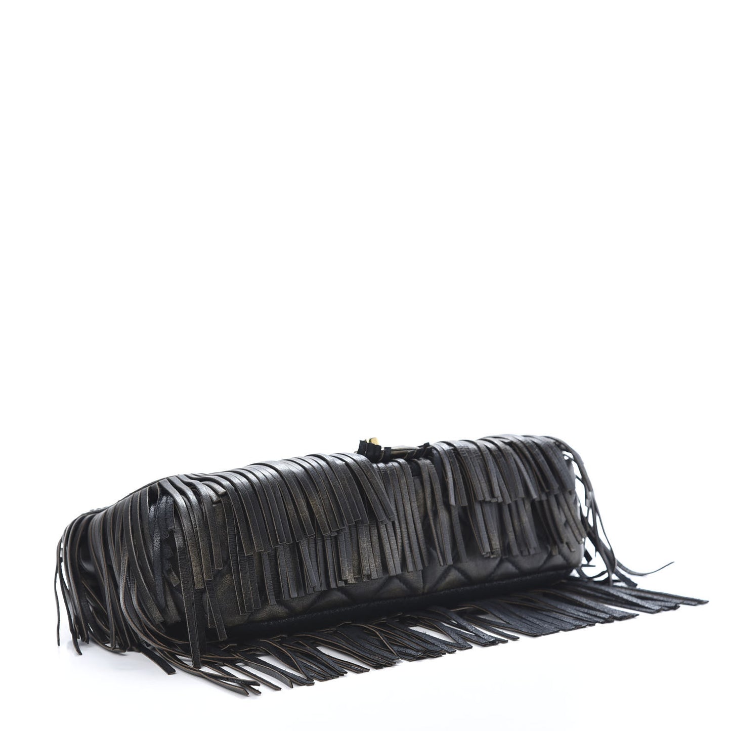 Metallic Calfskin Quilted Large Into The Fringe Flap Black