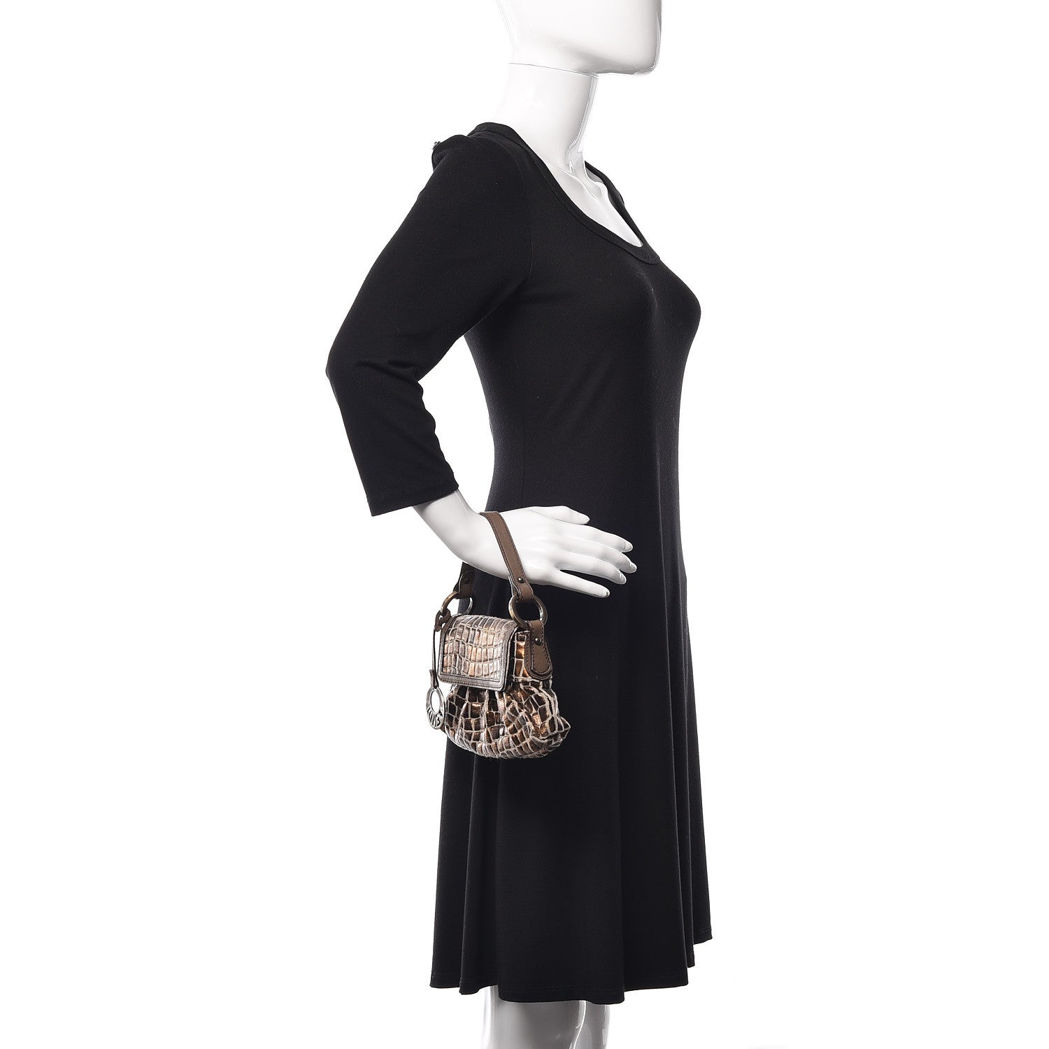 Fendi Metallic Canvas Crocodile Effect Mini Shoulder Bag Bronze 2 of 9