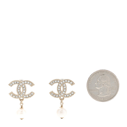 Chanel Crystal Pearl CC Treasure Chest Drop Earrings Light Gold 2 of 5