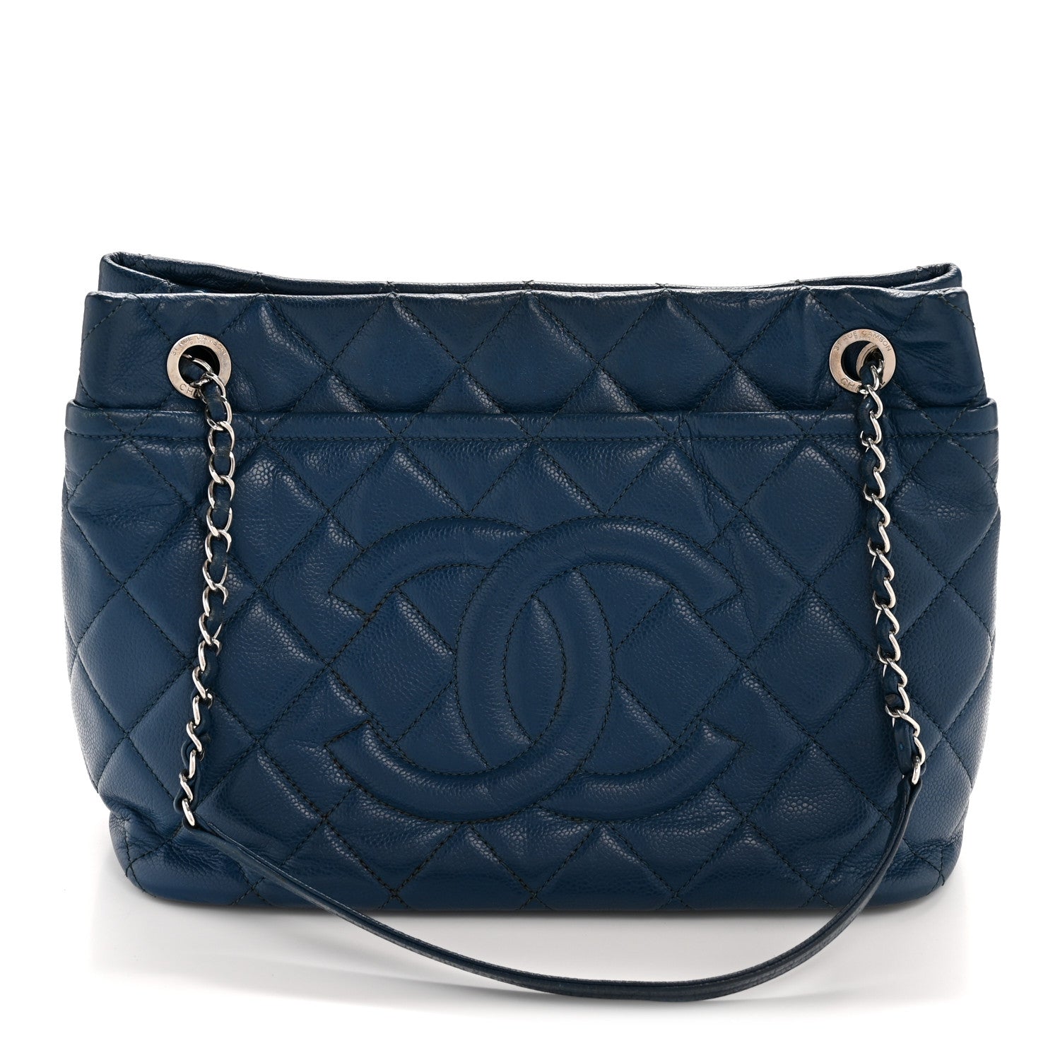 Chanel Caviar Quilted CC Timeless Soft Tote Blue 1 of 13