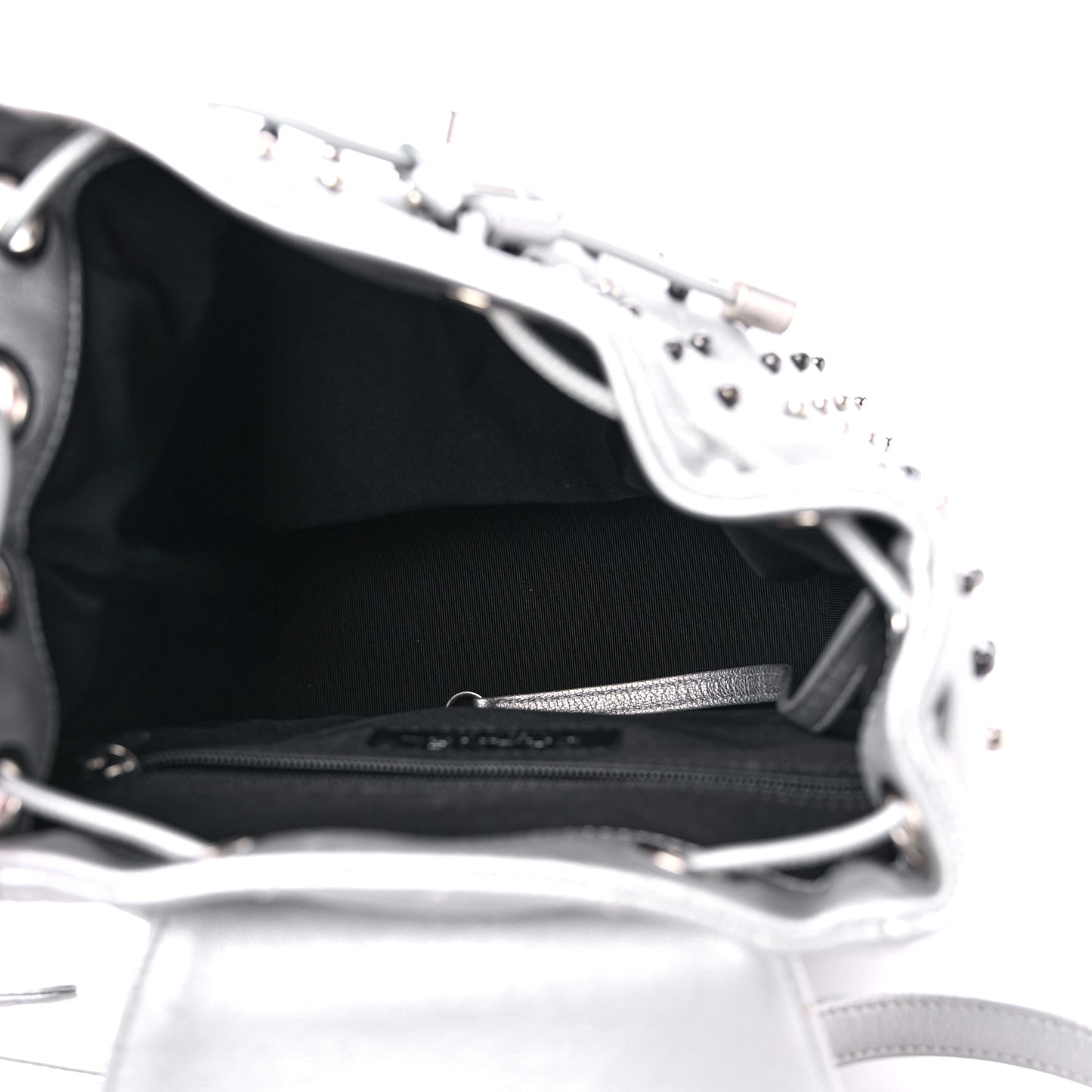 Metallic Lambskin Chevron Quilted Studded Stud Wars Backpack Silver