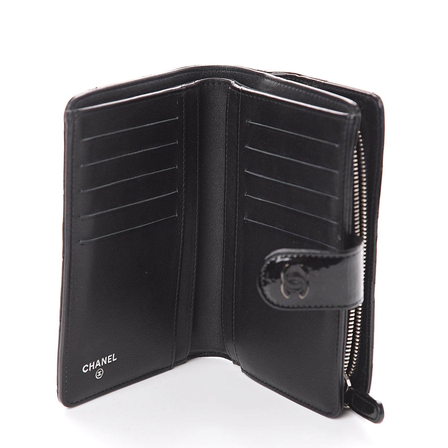 Patent Quilted Zip Pocket Wallet Black