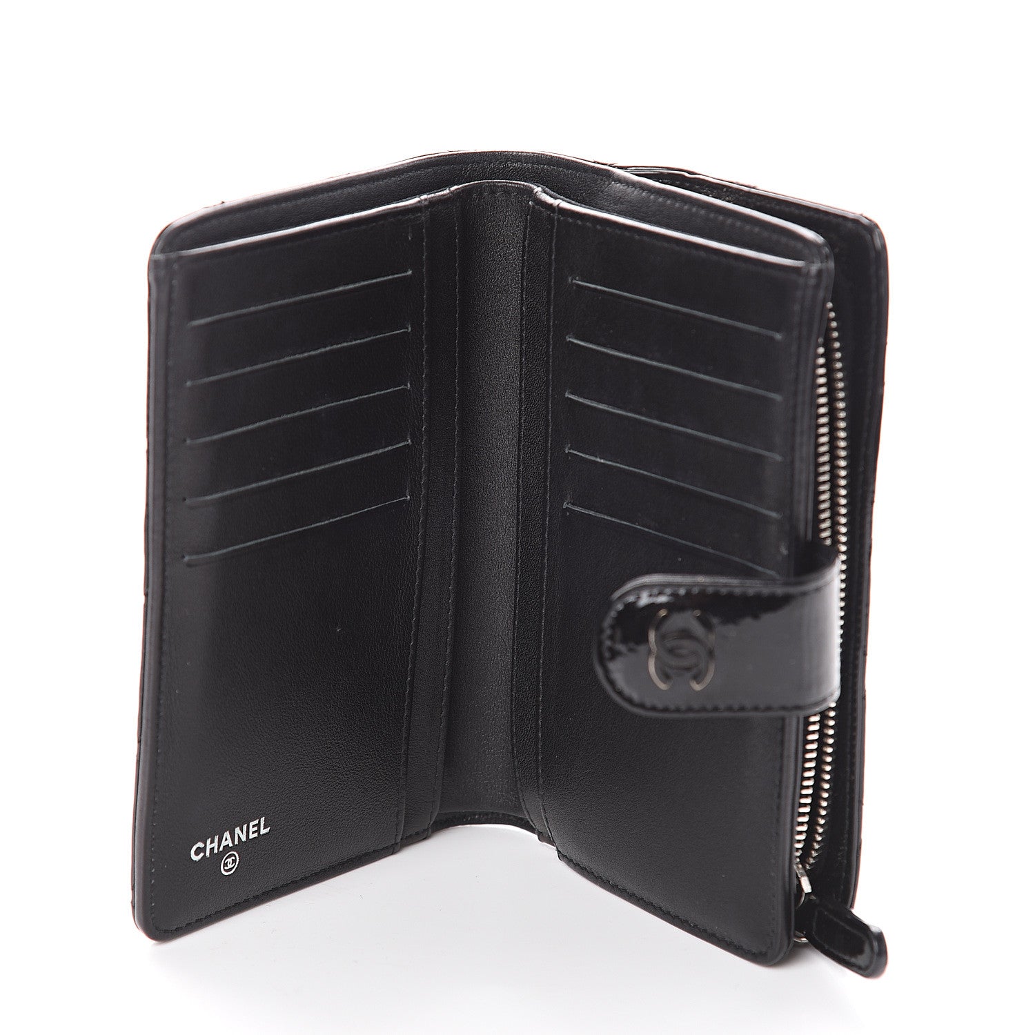 Chanel Patent Quilted Zip Pocket Wallet Black 4 of 7