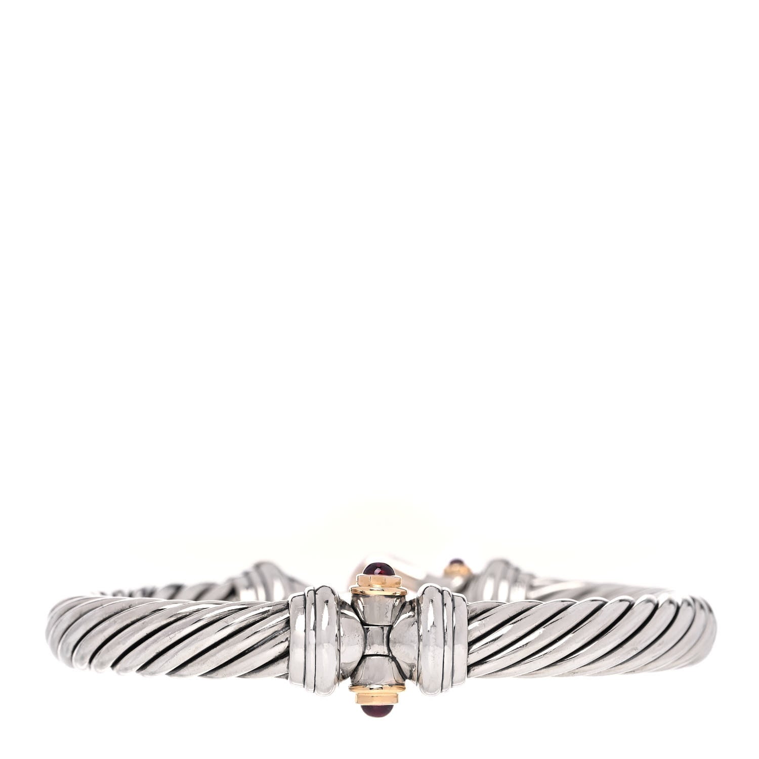 David Yurman Sterling Silver 18K Yellow Gold Rhodolite Garnet 10mm Cable Buckle Bracelet 3 of 4
