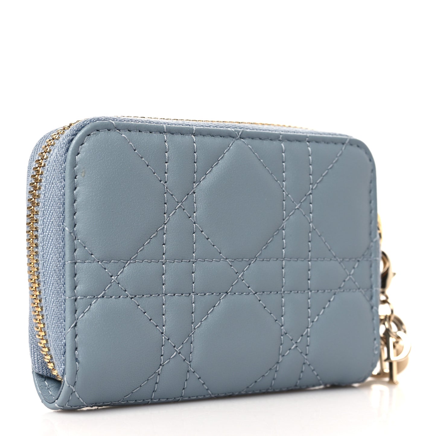 Lambskin Cannage Small Lady Dior Voyageur Coin Purse Cloud Blue