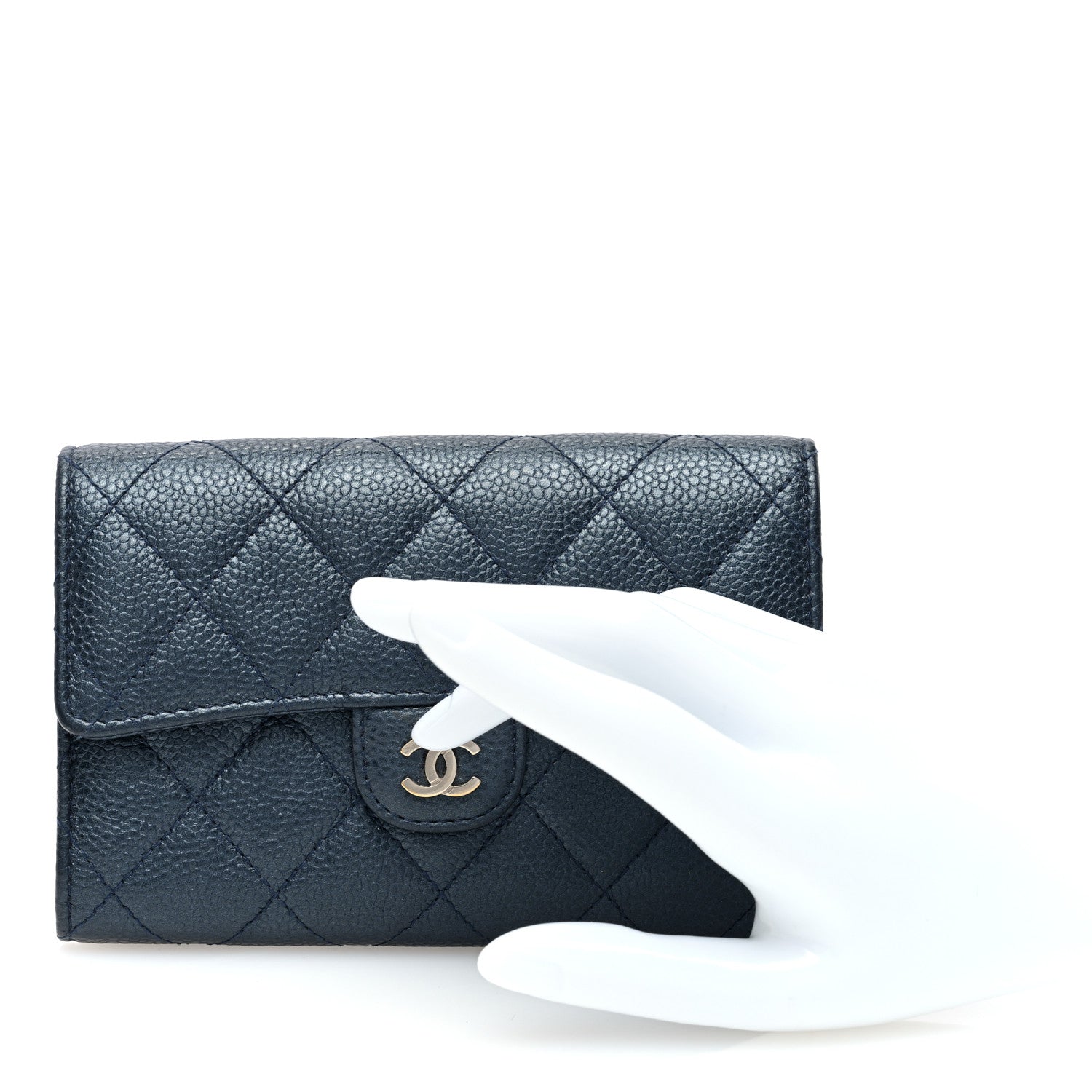 Chanel Metallic Caviar Quilted Medium Flap Wallet Dark Blue 2 of 7