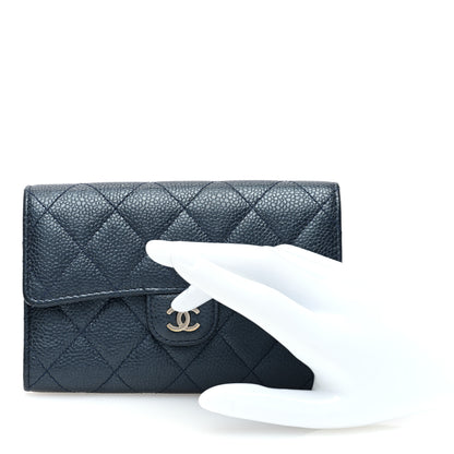 Chanel Metallic Caviar Quilted Medium Flap Wallet Dark Blue 2 of 7