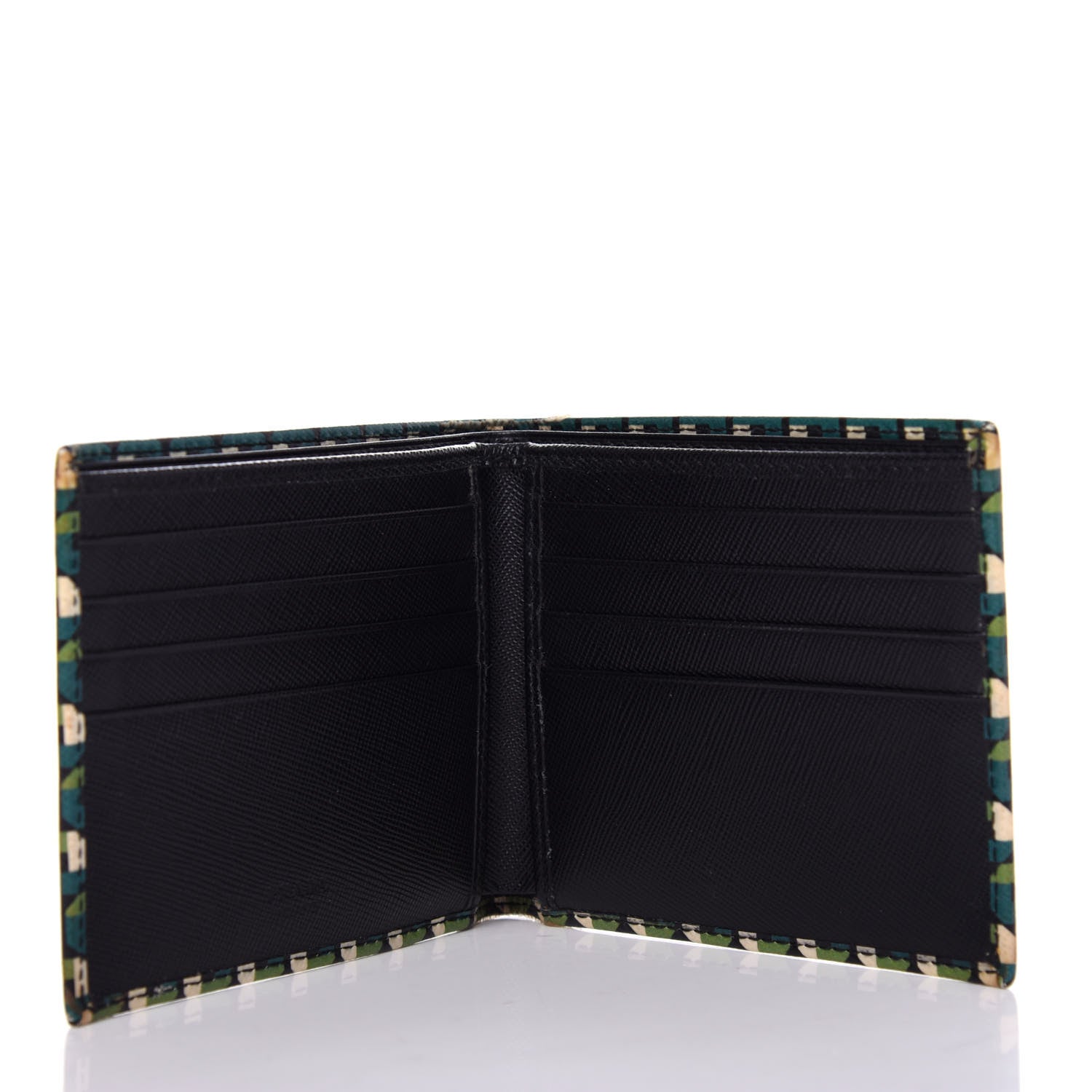Prada Saffiano Geometric Print Bi-Fold Wallet Smeraldo Dis 5 of 9