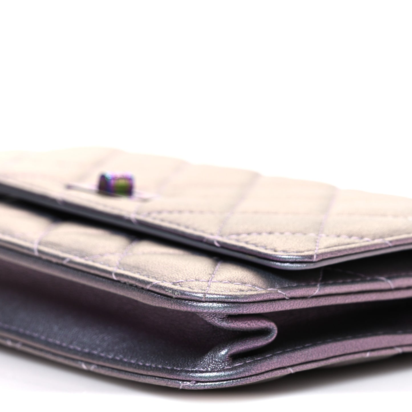 Iridescent Lambskin Quilted Reissue Wallet On Chain WOC Light Purple