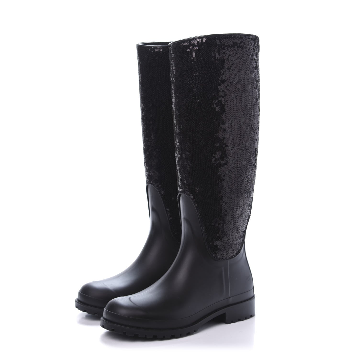 Saint Laurent Rubber Sequin Rain Boots 36 Black 3 of 10