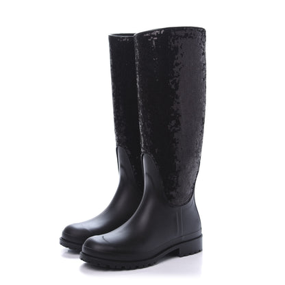 Saint Laurent Rubber Sequin Rain Boots 36 Black 3 of 10