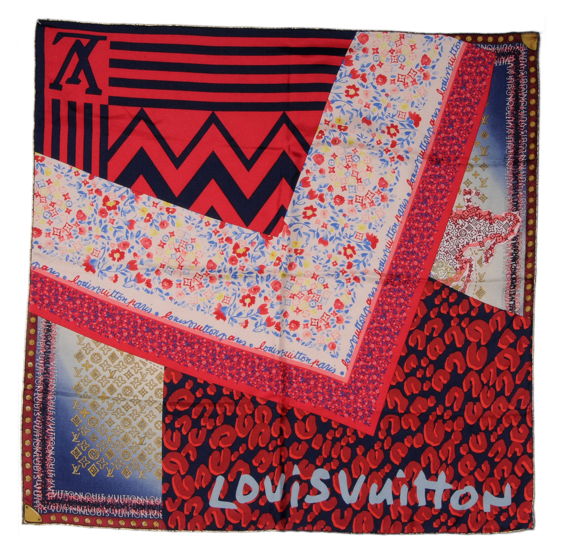 Louis Vuitton Silk Monogram Leopard Carre Tresor Square Scarf Red 2 of 5