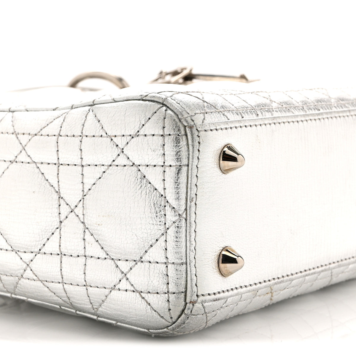 Metallic Grained Calfskin Cannage Small Lucky Badges My Lady Dior Silver