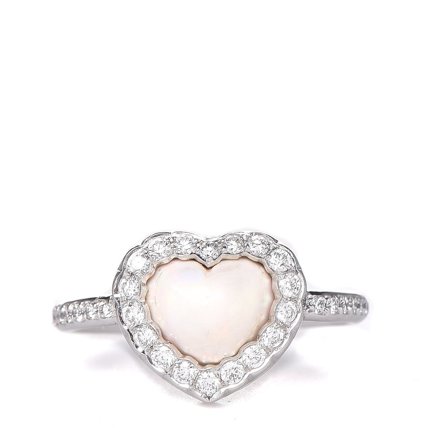 18K White Gold Diamond Opal Heart Ring 51 5.75