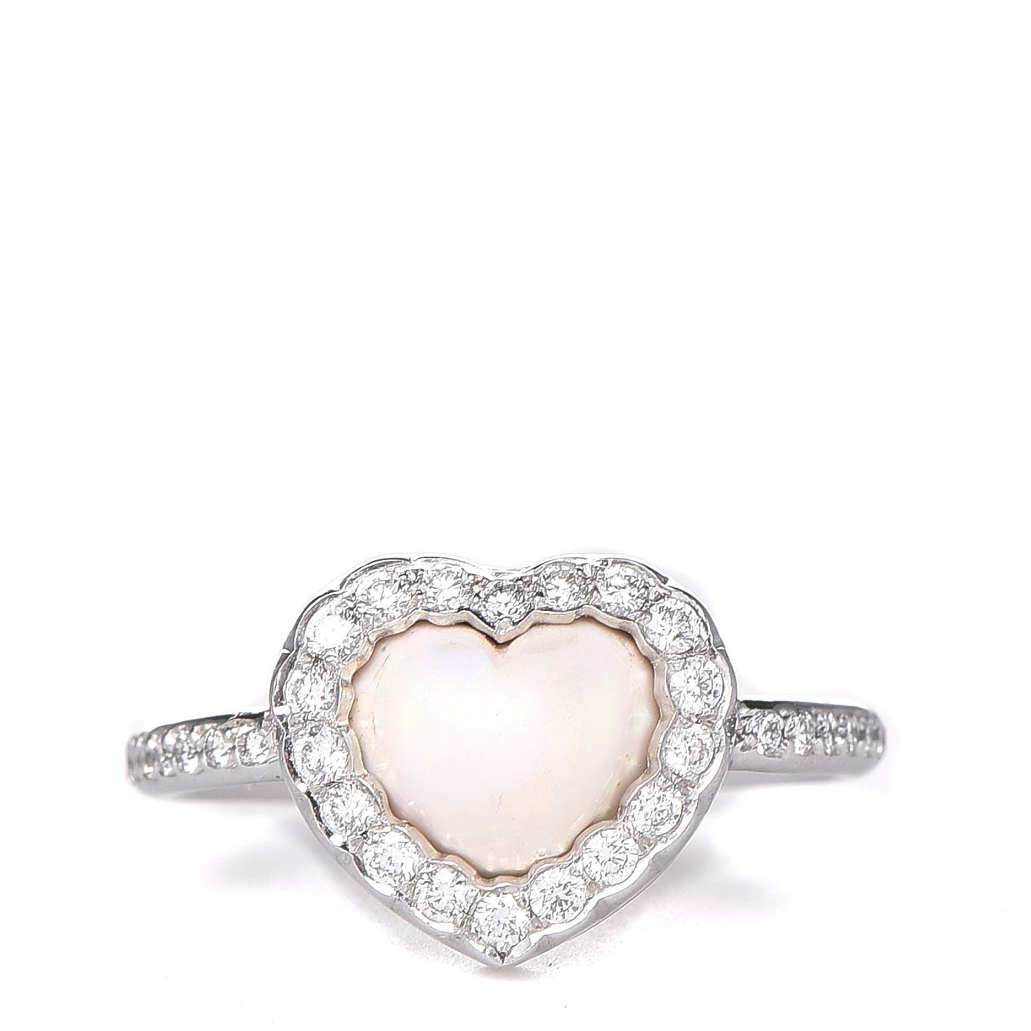 Christian Dior 18K White Gold Diamond Opal Heart Ring 51 5.75 1 of 9