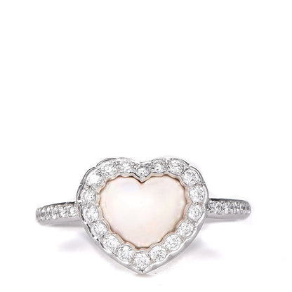 Christian Dior 18K White Gold Diamond Opal Heart Ring 51 5.75 1 of 9
