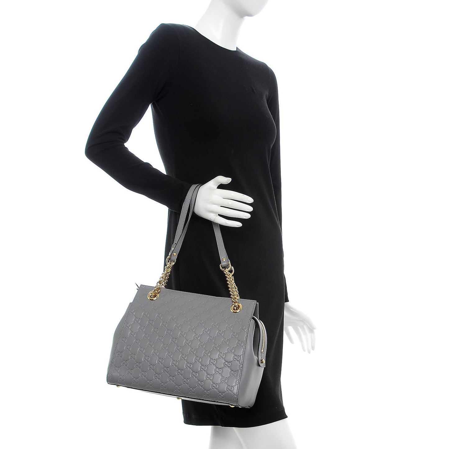 Soft Guccissima Signature Medium Shoulder Tote Bag Deep Grey