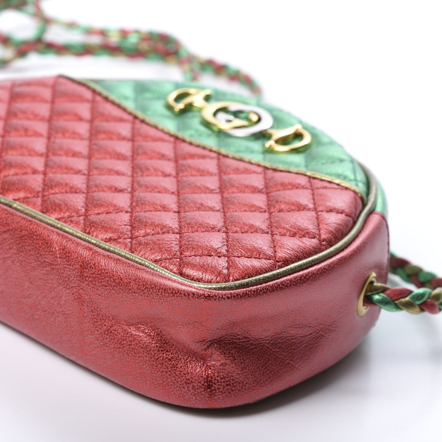 Laminated Nappa Trapuntata Mini Zumi Dome Shoulder Bag Rosso Jasmine Green Rame