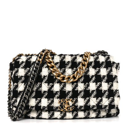 Chanel Tweed Quilted Maxi Chanel 19 Flap Black Ecru White 1 of 10