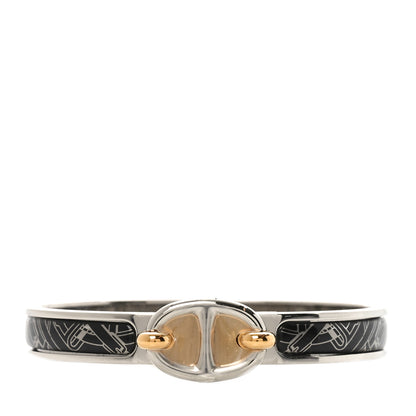 Hermes Enamel Mini Mors A Jouets Clic Chaine d'Ancre Bracelet PM Platine Noir 1 of 5