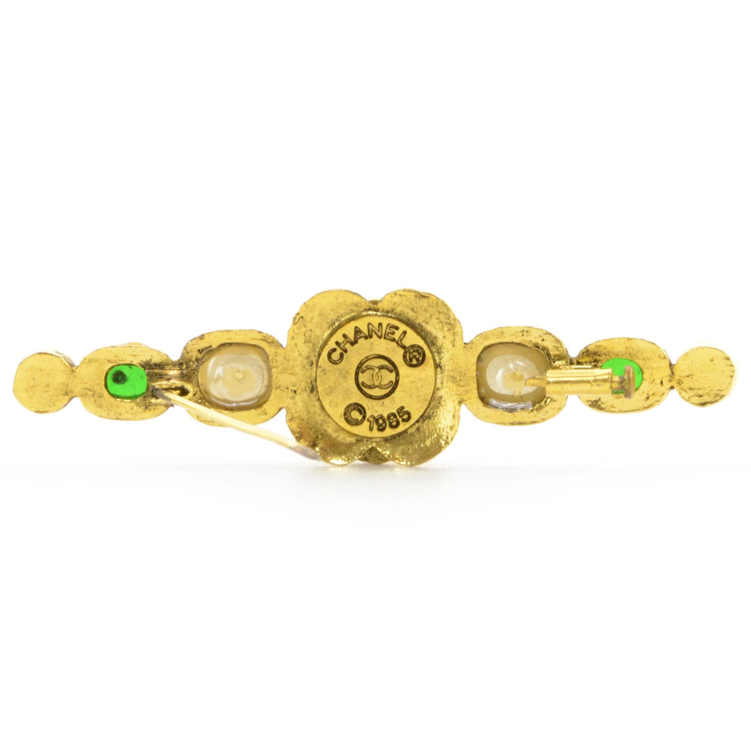 Chanel Gripoix Poured Glass Crystal Pearl Brooch Gold 3 of 6