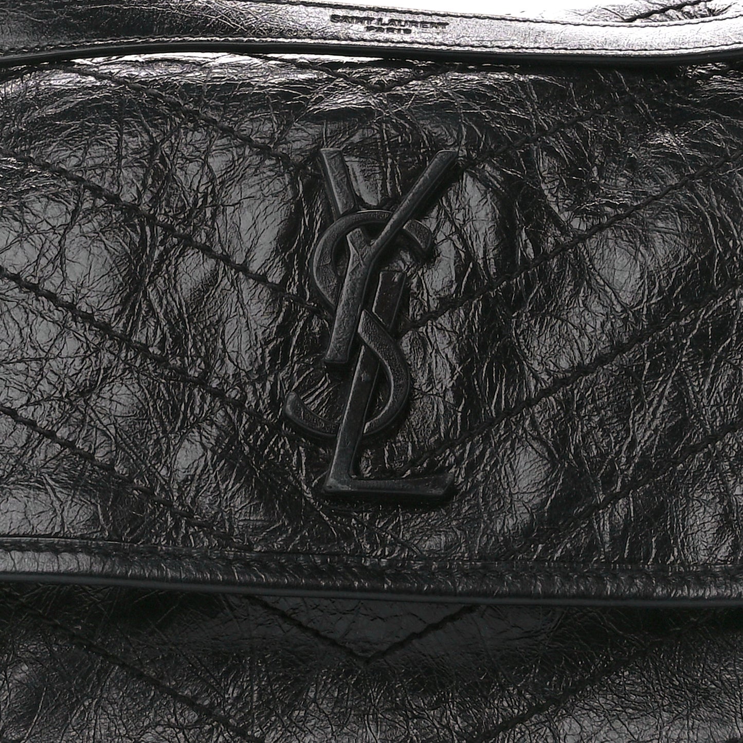 Crinkled Calfskin Matelasse Monogram Medium Niki Chain Satchel Black