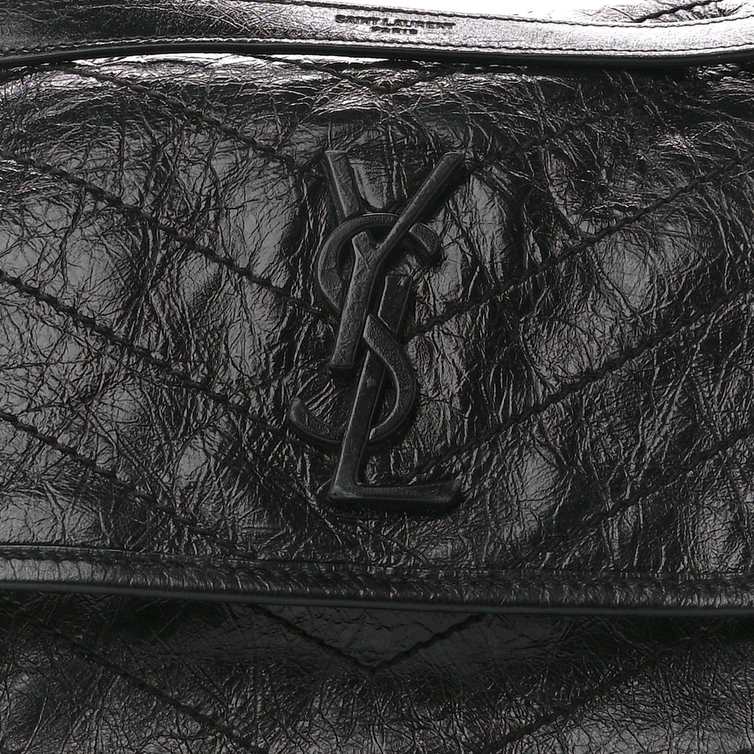 Saint Laurent Crinkled Calfskin Matelasse Monogram Medium Niki Chain Satchel Black 10 of 12