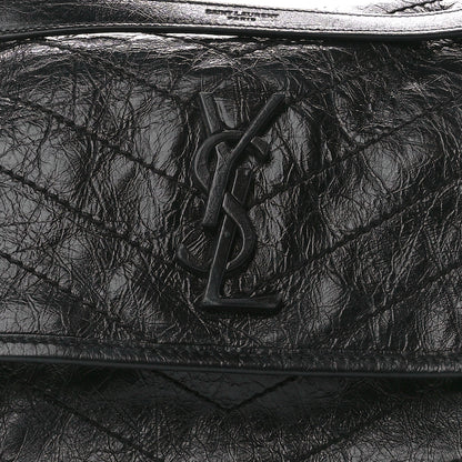 Saint Laurent Crinkled Calfskin Matelasse Monogram Medium Niki Chain Satchel Black 10 of 12
