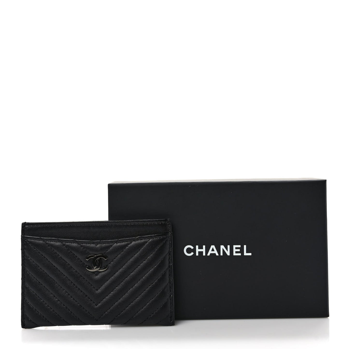 Lambskin Chevron Quilted Card Holder So Black