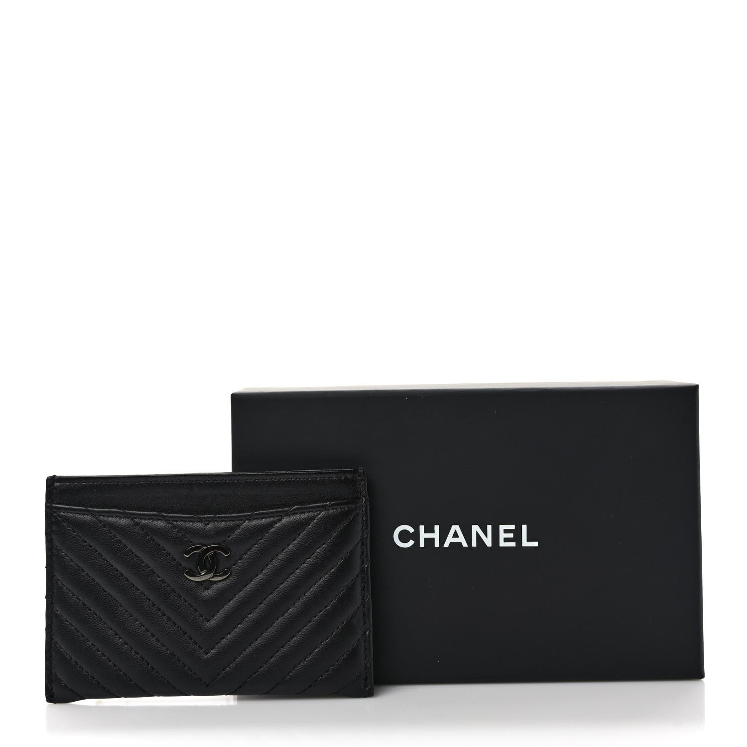 Chanel Lambskin Chevron Quilted Card Holder So Black 8 of 8