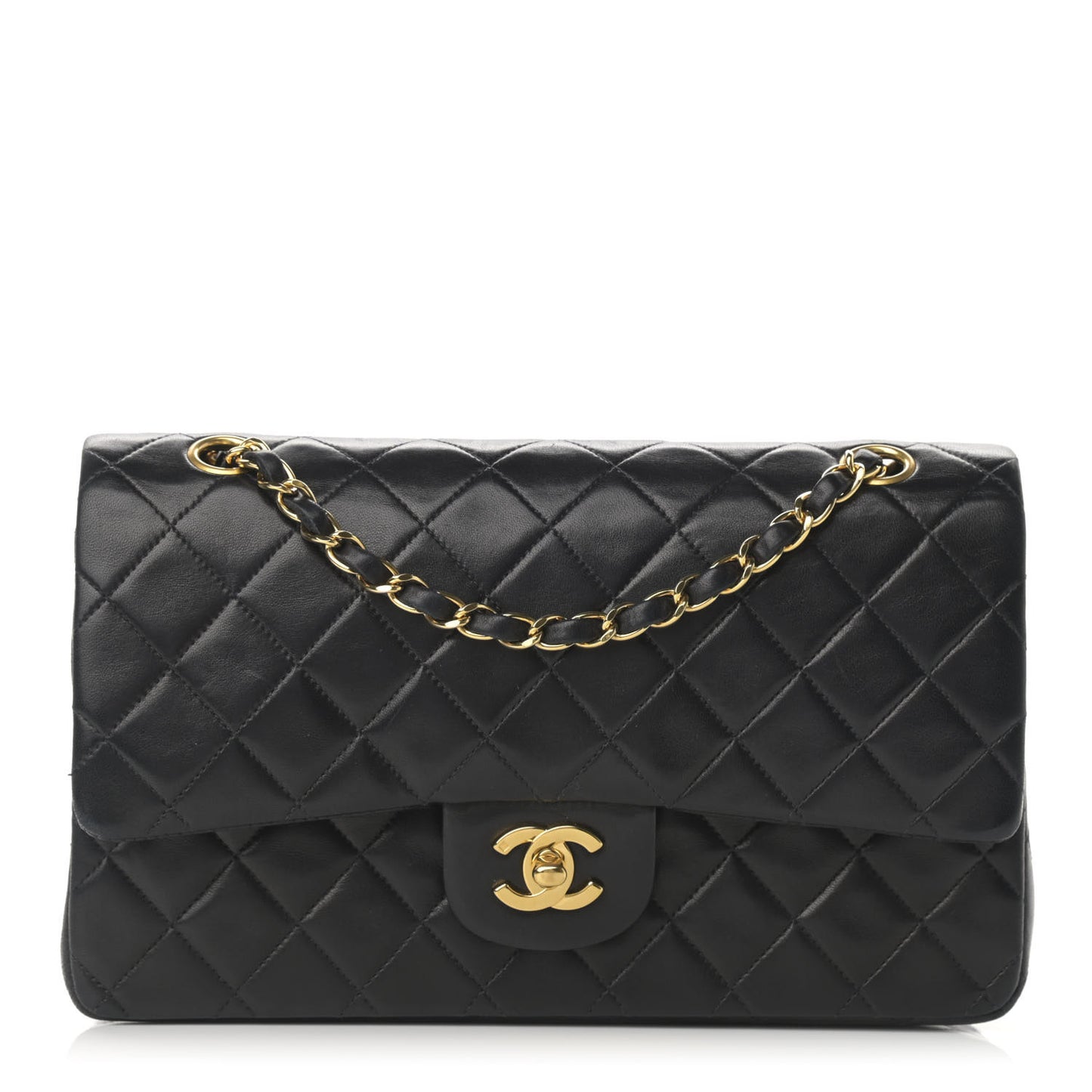 Lambskin Quilted Medium Double Flap Black