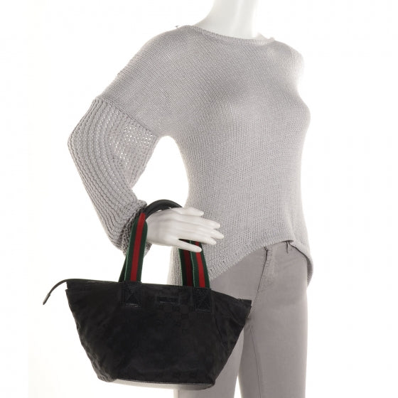 GG Monogram Small Web Handle Bucket Tote Black