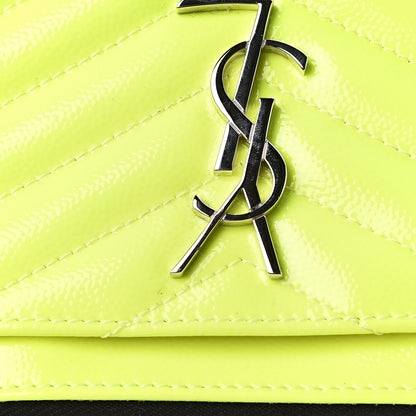 Saint Laurent Patent Grain De Poudre Matelasse Chevron Monogram Bill Pouch Neon Yellow 10 of 11