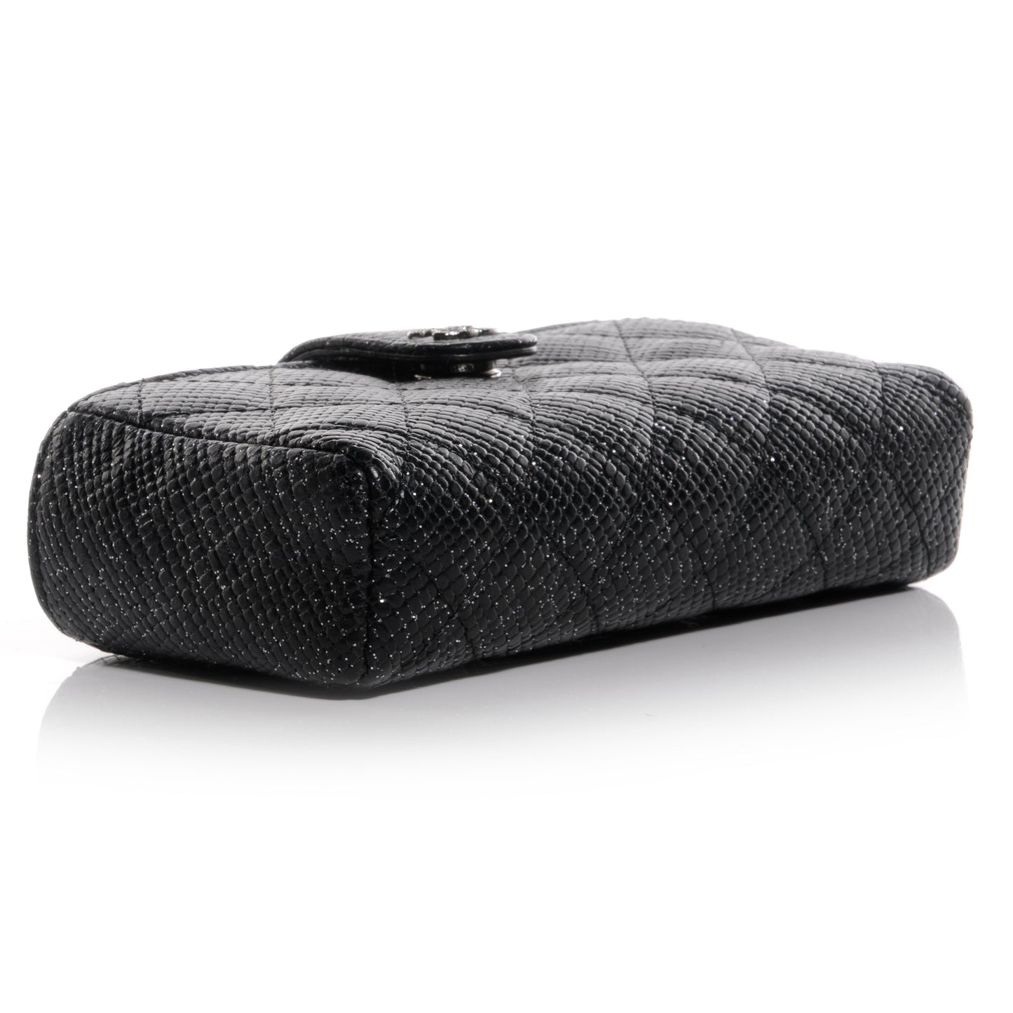 Glitter Caviar Quilted Mini Clutch Black