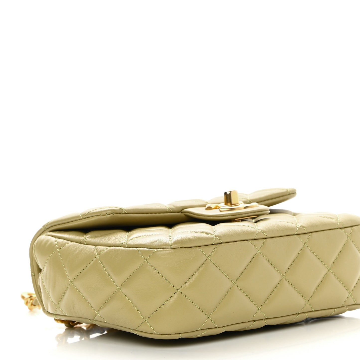 Lambskin Enamel Quilted Mini Coco Hearts Square Flap Light Green