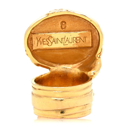 Saint Laurent Glass Cabochon Arty Ovale Ring 57 8 Gold Blue 3 of 4