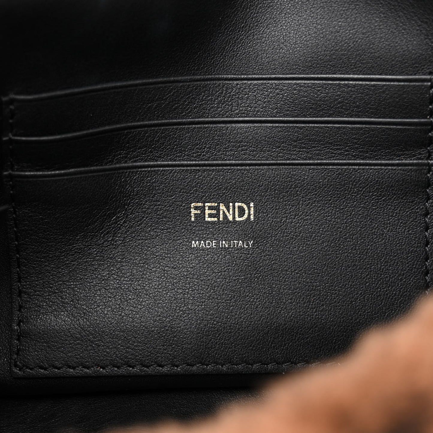 Shearling Vitello Dolce Macro FF 1974 Mini Baguette Tobacco Black