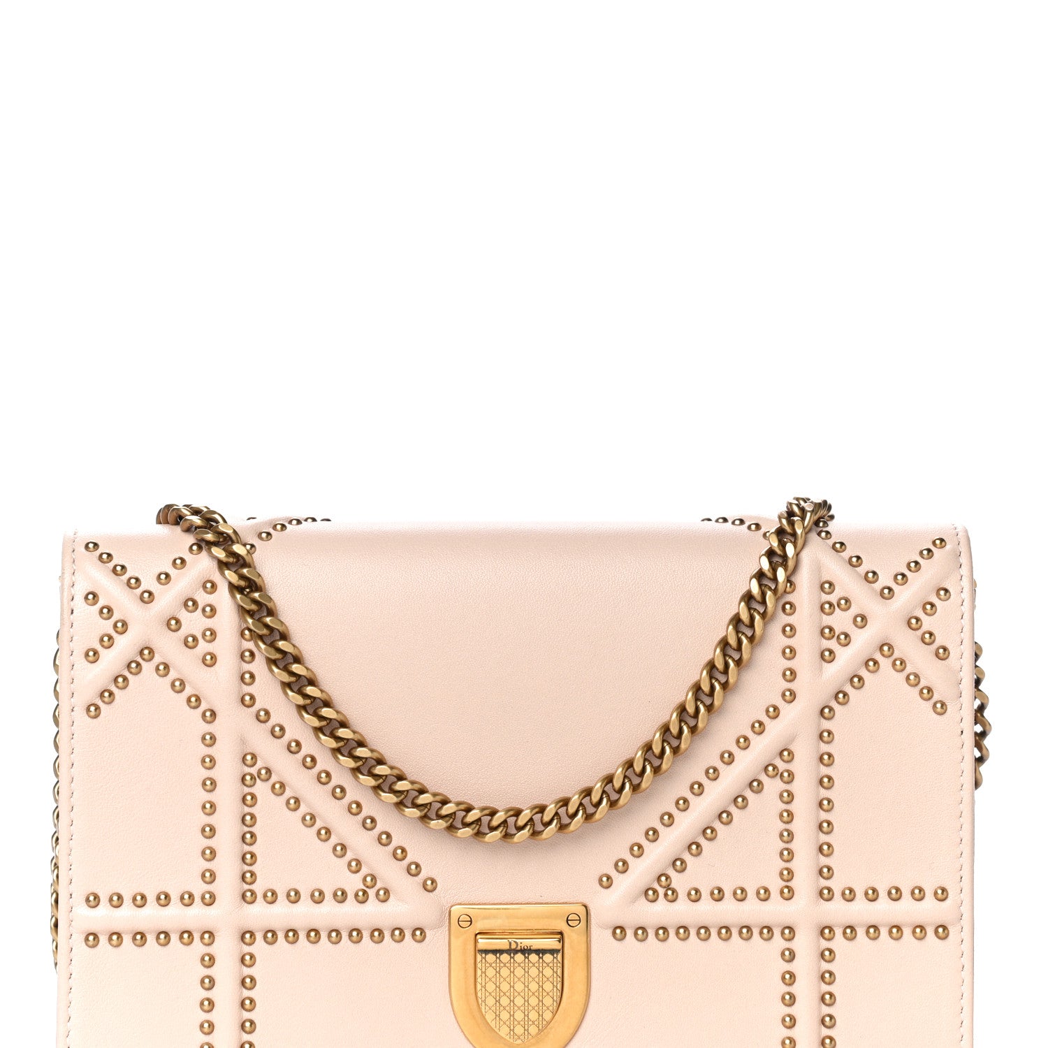 Christian Dior Calfskin Studded Diorama Wallet on Chain Pouch Nude 8 of 17